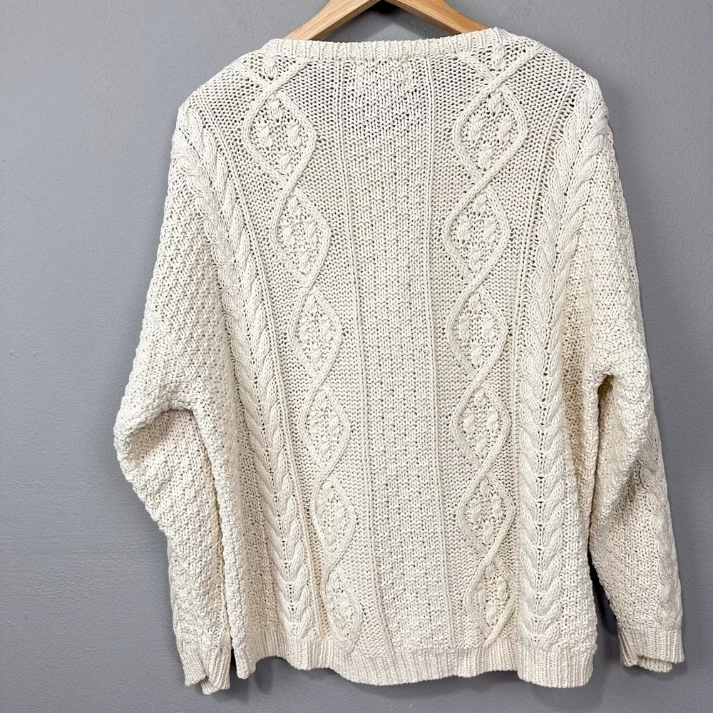 Vintage Lydia Jane Sweater Womens L Cream Hand Knitted Cable Henley Ramie Cotton - Picture 7 of 13